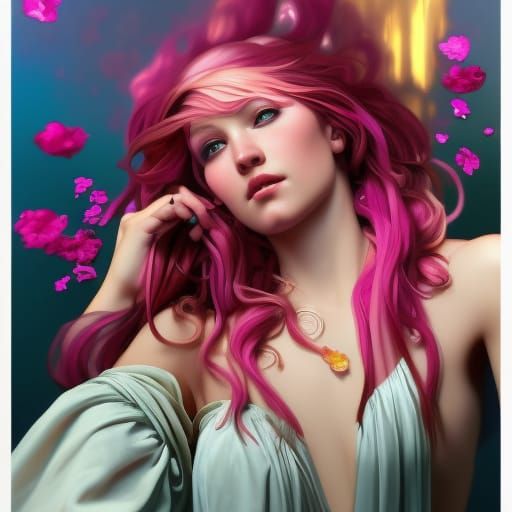 Candy Pink Goddess Portrait in Hyperdetailed Style