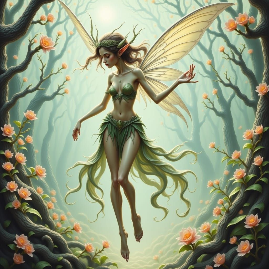 Surreal Fairy Dancer in Iridescent Flux
