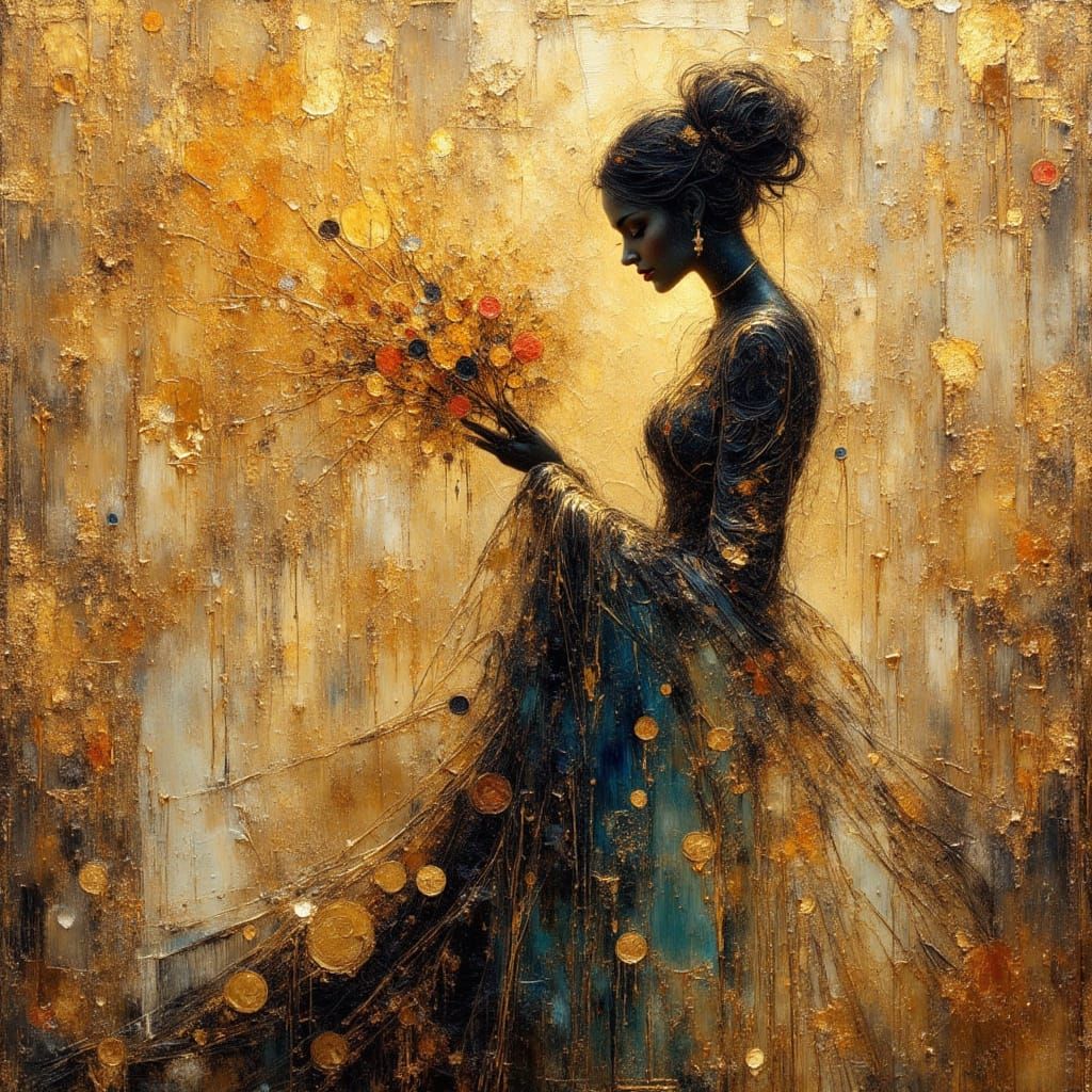 Breathtaking Silhouette with Gold Leaf and Impasto Style
