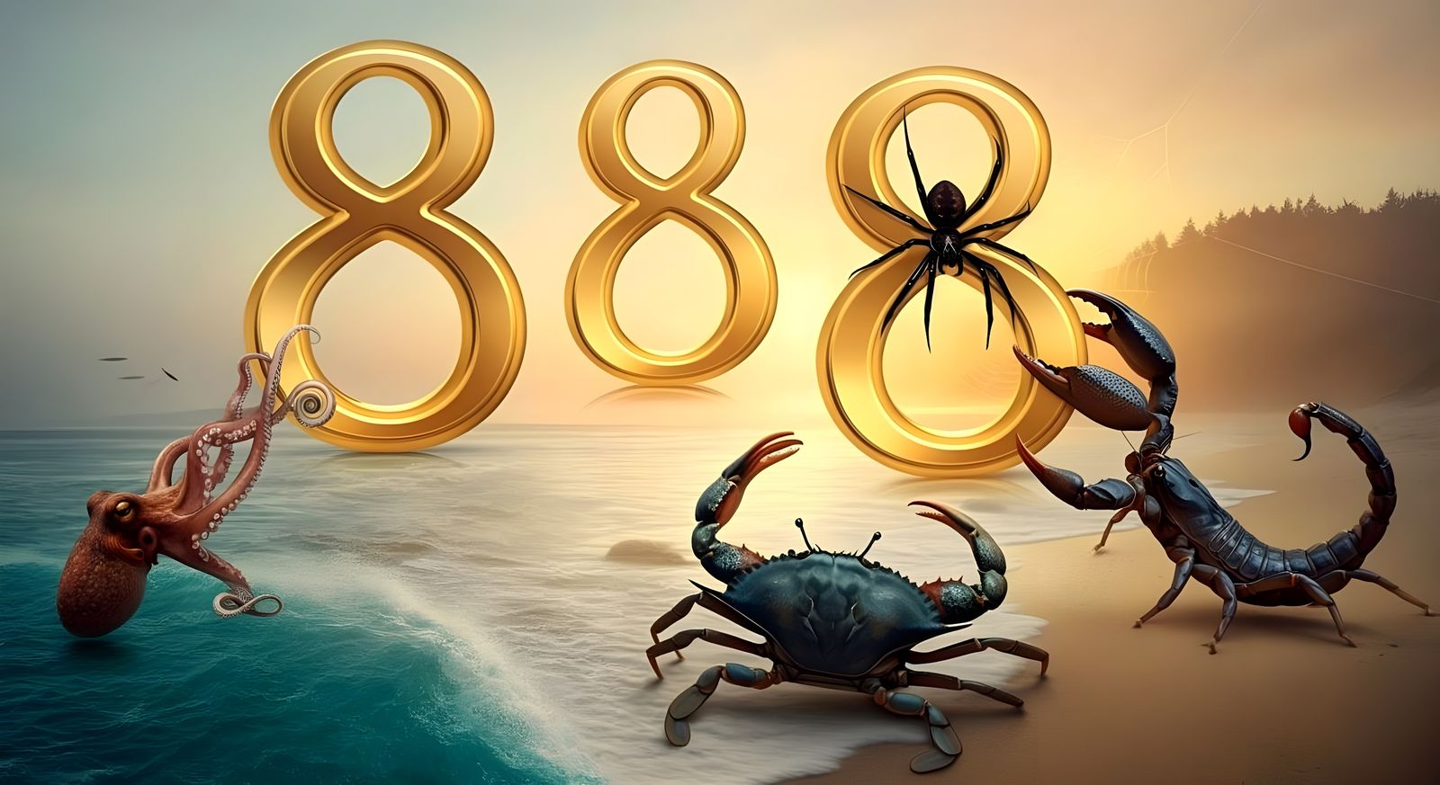 Surreal 8-Legged Creatures Engage in Golden Number Battle