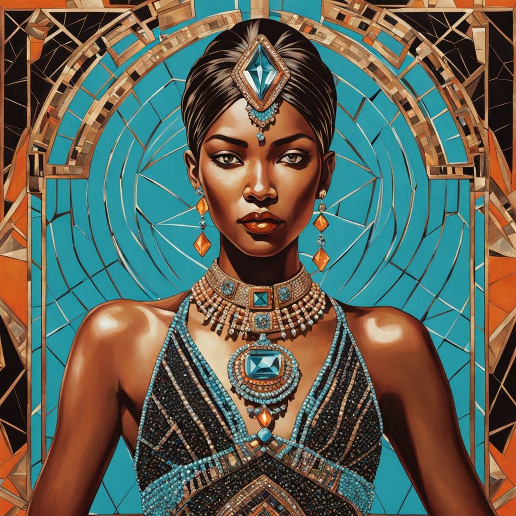 Art Deco Goddess with Crystal and Jewel Adornments