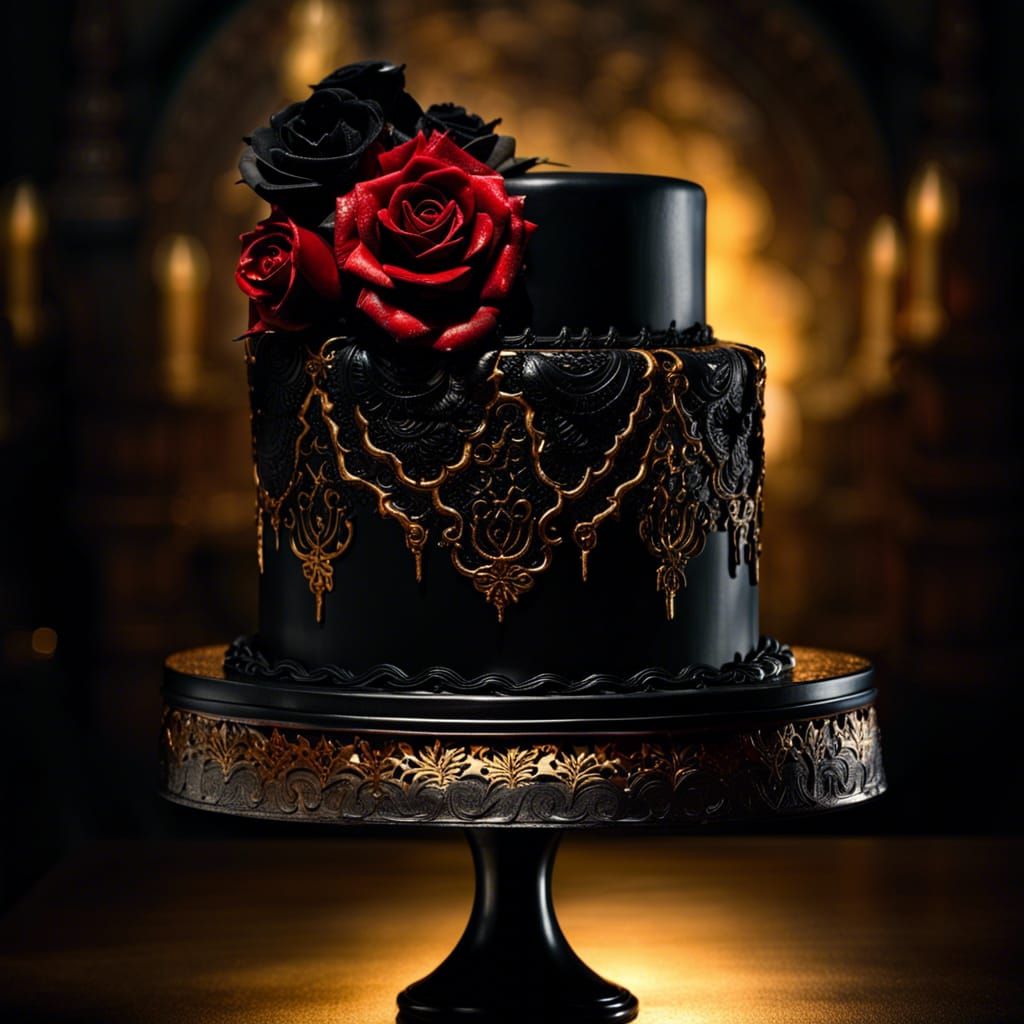 Black dark elegant goth cake 3