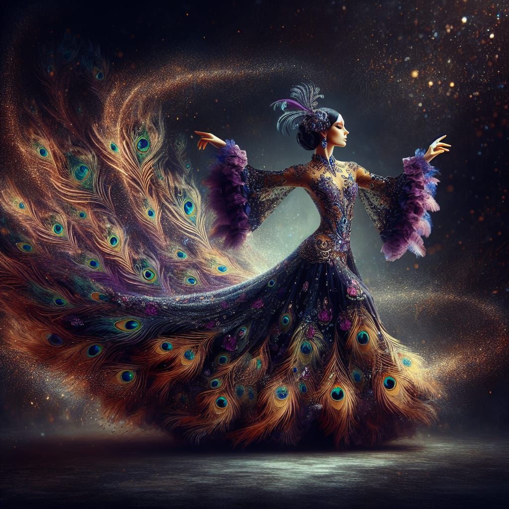 Elegant Woman Dancing Tango in Palekh Style