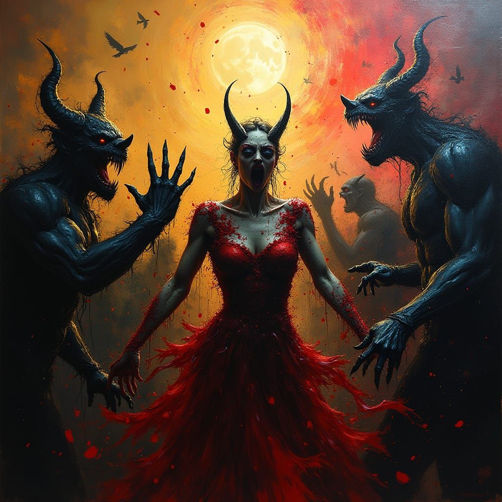 Demonic New Year's Eve Ball in Abstract Expressionist Style