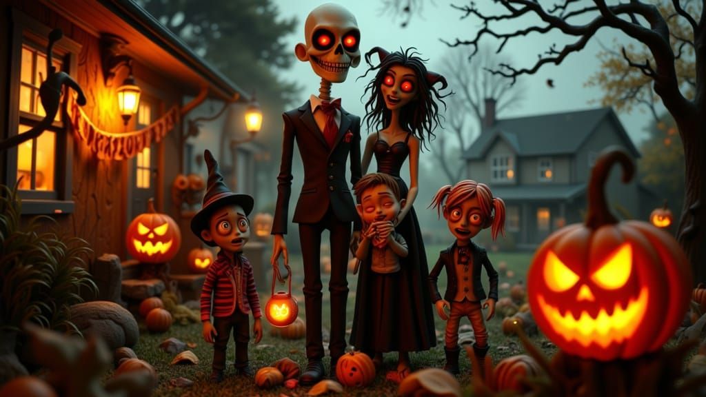 Halloween Family Portrait in Claymation Style