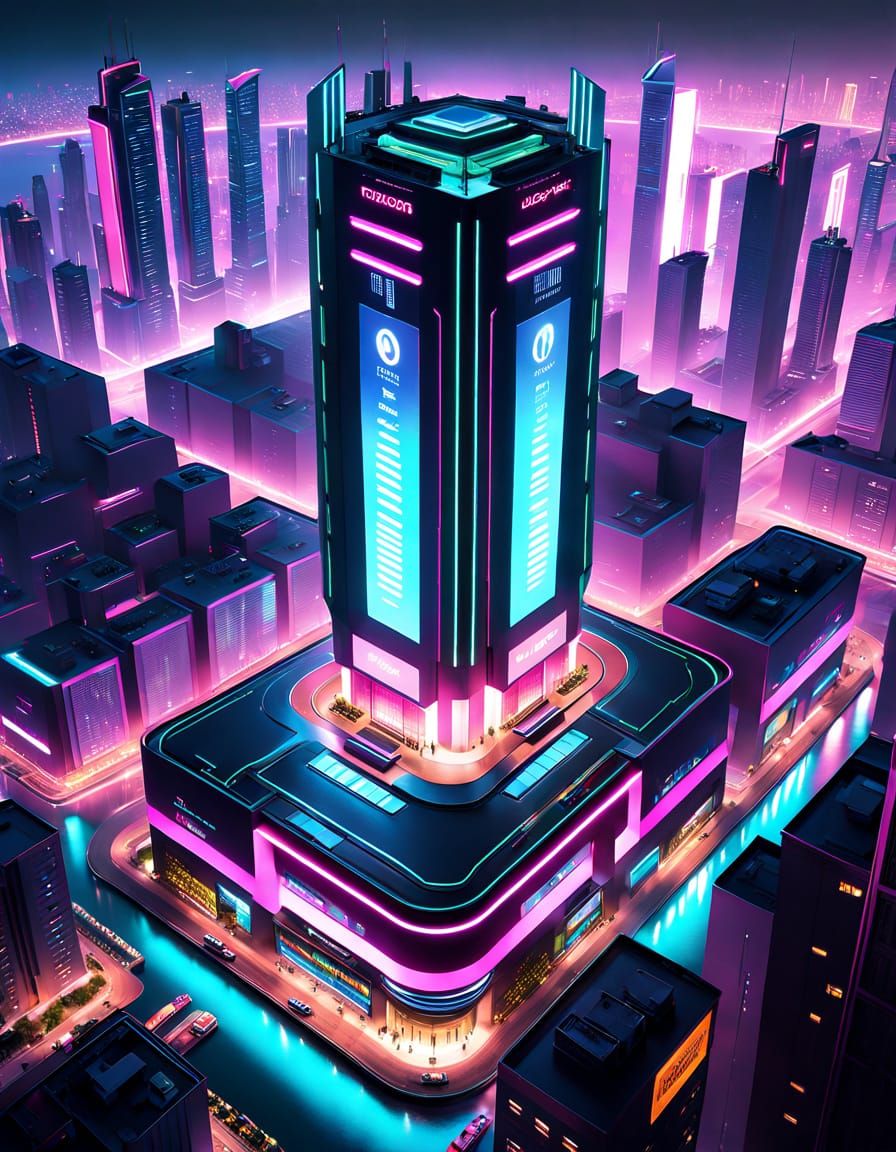 Vibrant Cyberpunk Cityscape at Night