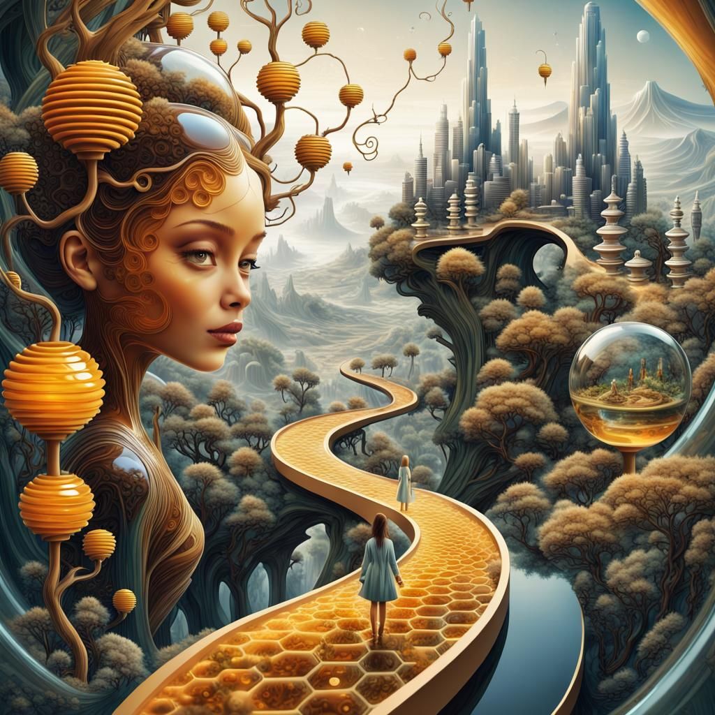 Futuristic Honey Land Double Exposure