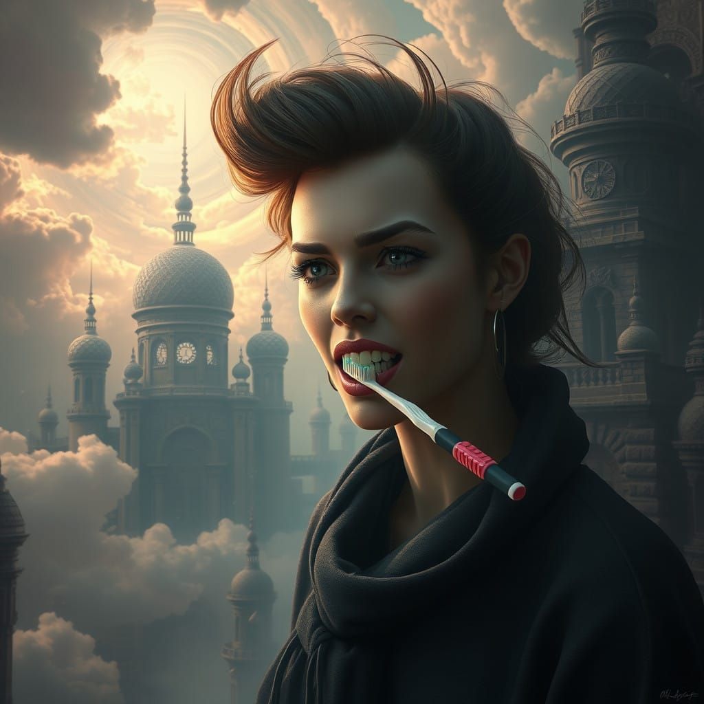 Surreal Dreamer Stands Amidst Futuristic Architecture