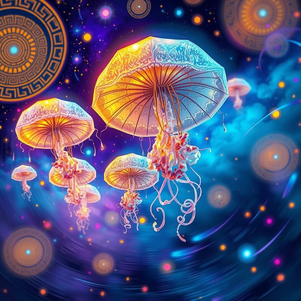 Dreamlike Cosmic Scene in Vibrant Greek Style