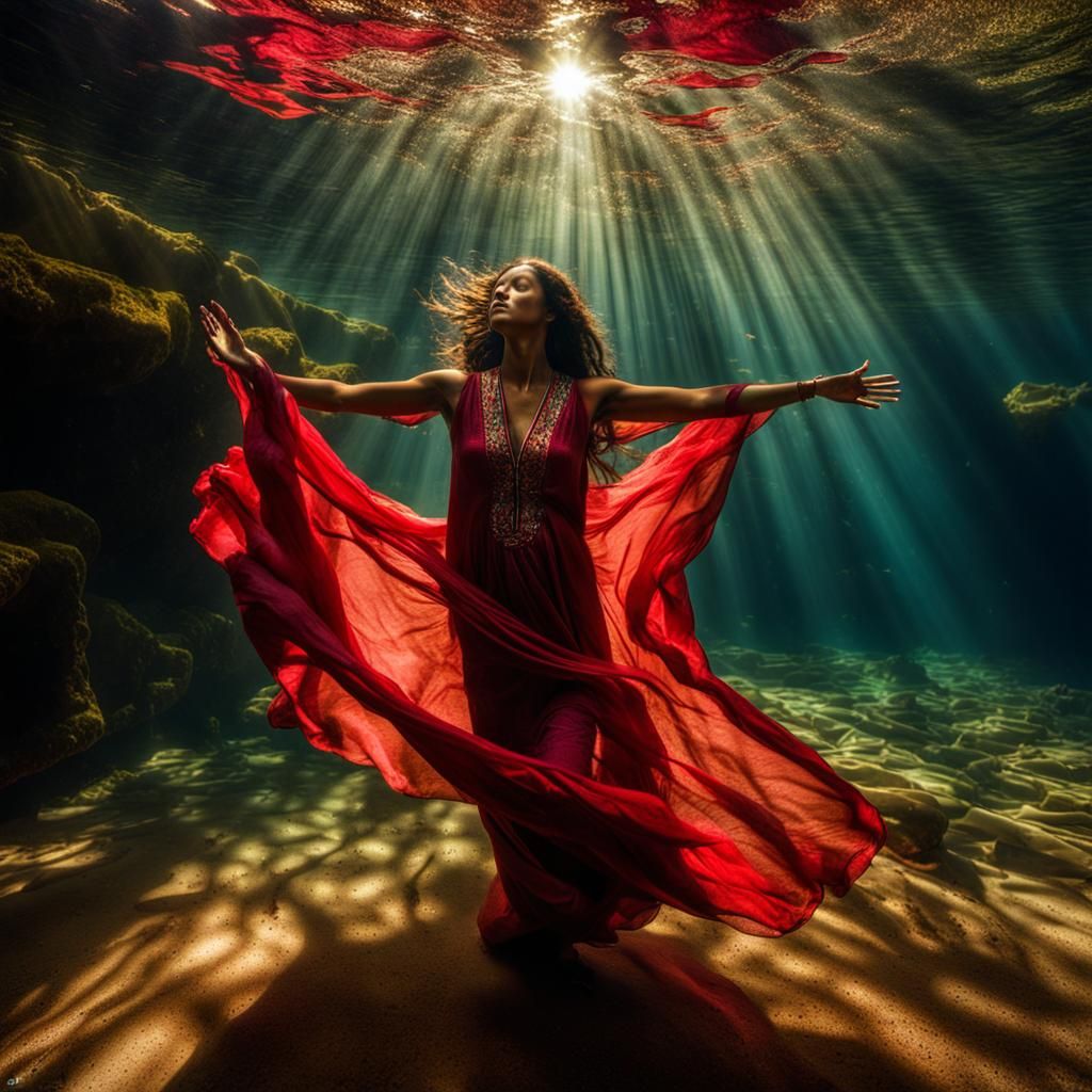 Underwater Photography of Woman Bathed in God Rays
