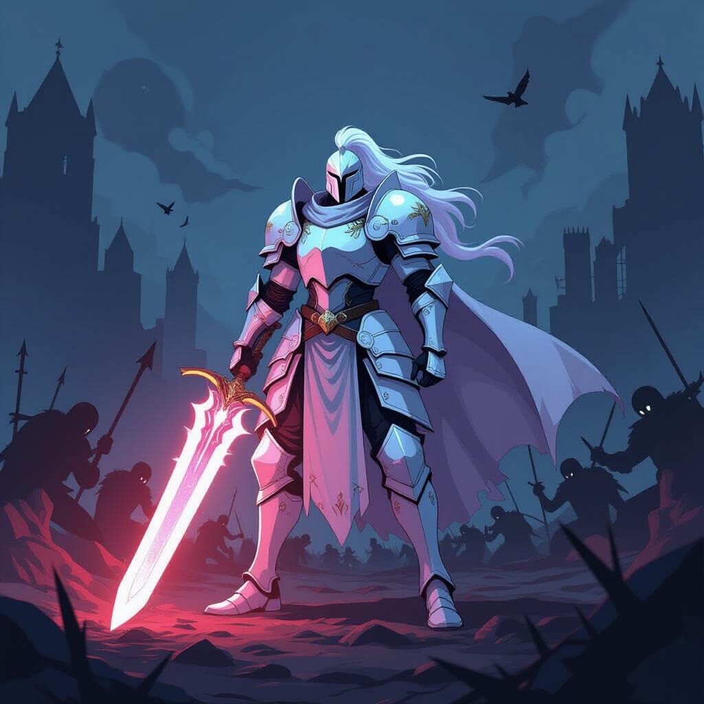 Paladin vs Shadows: Anime-Style Digital Art