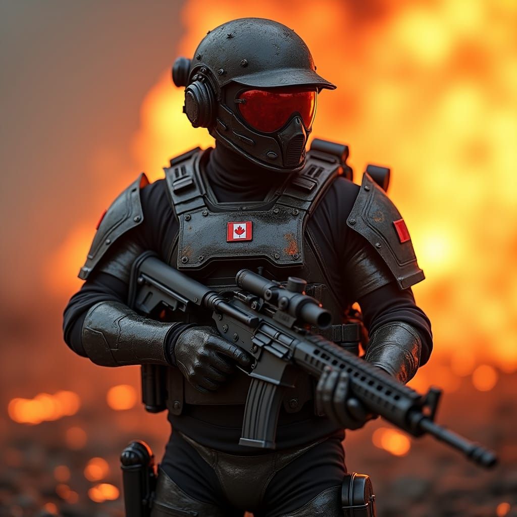Armored Marine on Burning Battlefield in 8K
