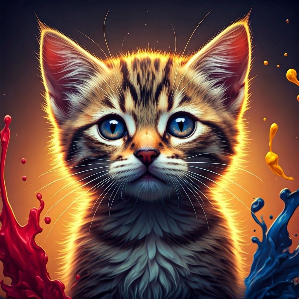 Colorful Kitten in Dreamlike Digital Art
