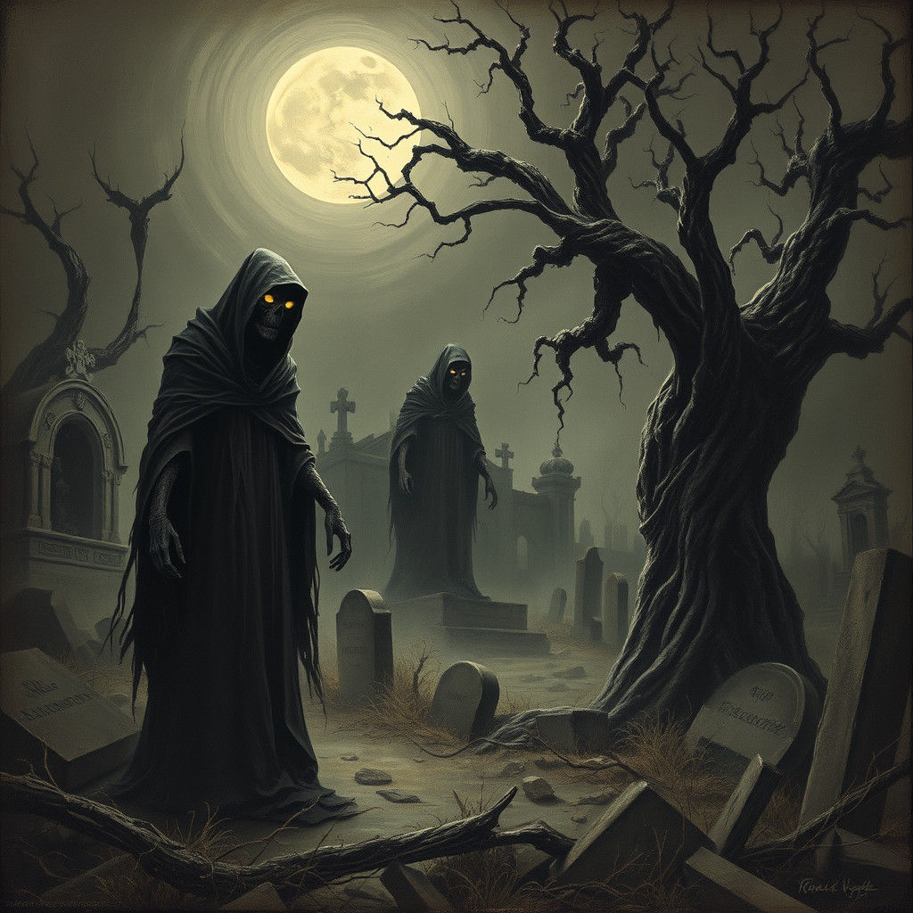 Ethereal Ghouls Lurking in Haunted Graveyard
