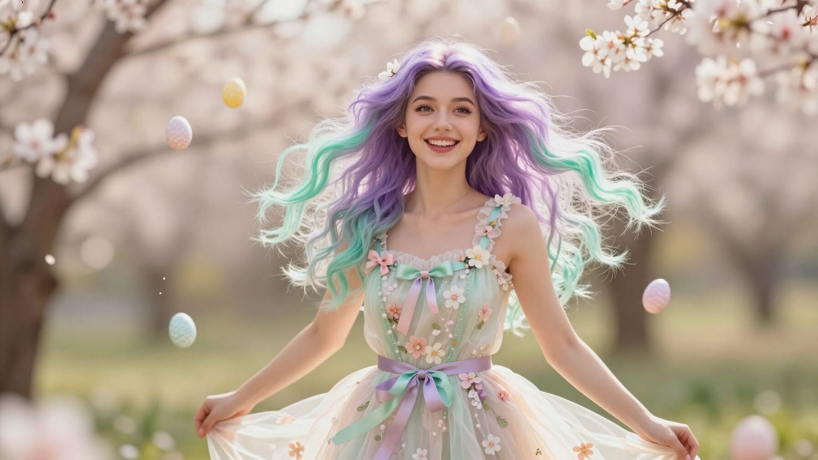 Joyful Spring Queen in Pastel Garden