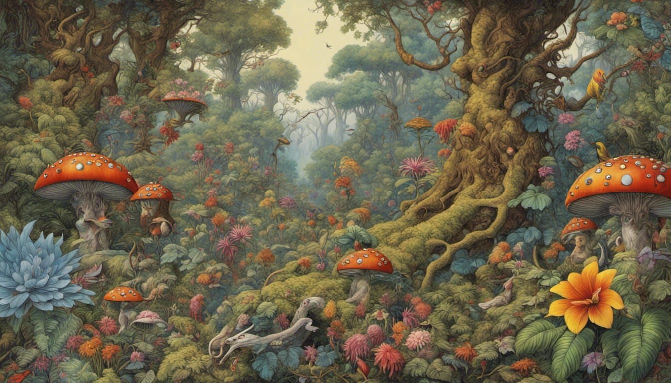 Detailed Forest Scene Inspired by Woodroffe and Rackham