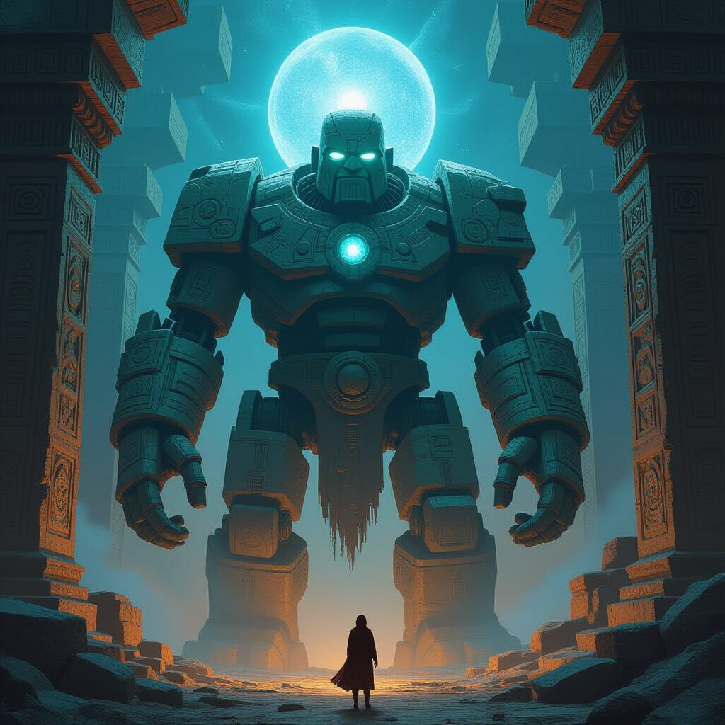 Wish-Granting Golem in Forgotten Temple, Matte Painting