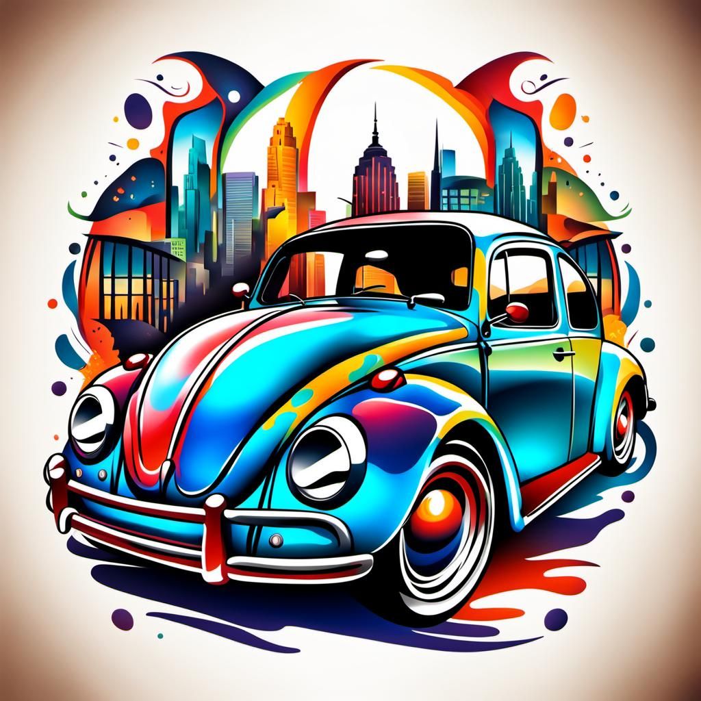 VW Beetle Tattoo Design in New School Style