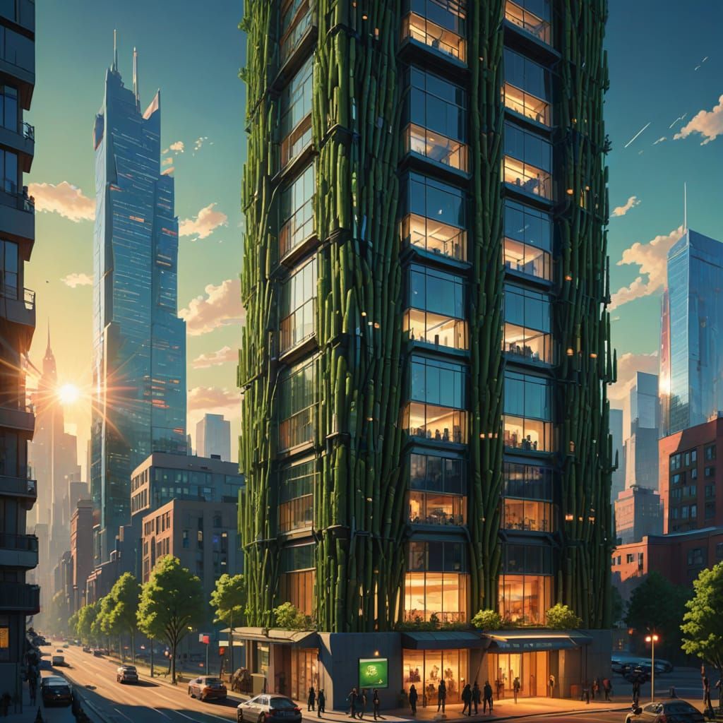 Sleek Asparagus-Inspired Skyscraper in Vibrant Green