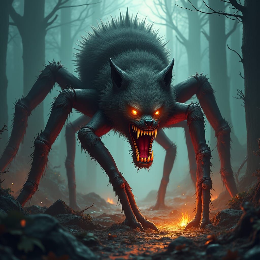 Fearsome Wolf-Spider Hybrid Prowls Dark Forest