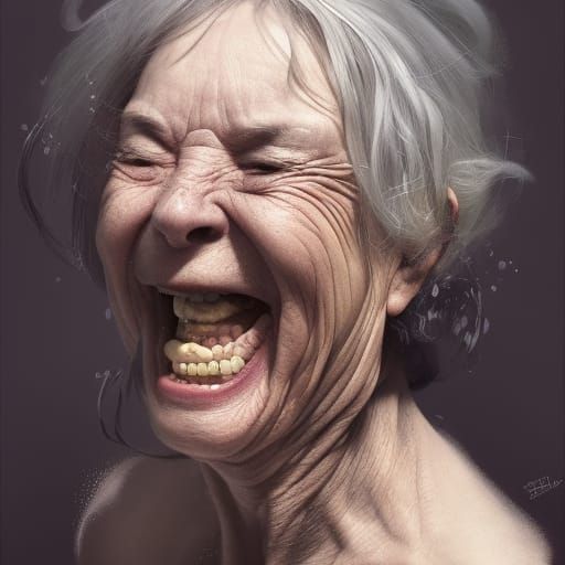 Hysterical Old Woman Portrait in Hyperdetailed Style