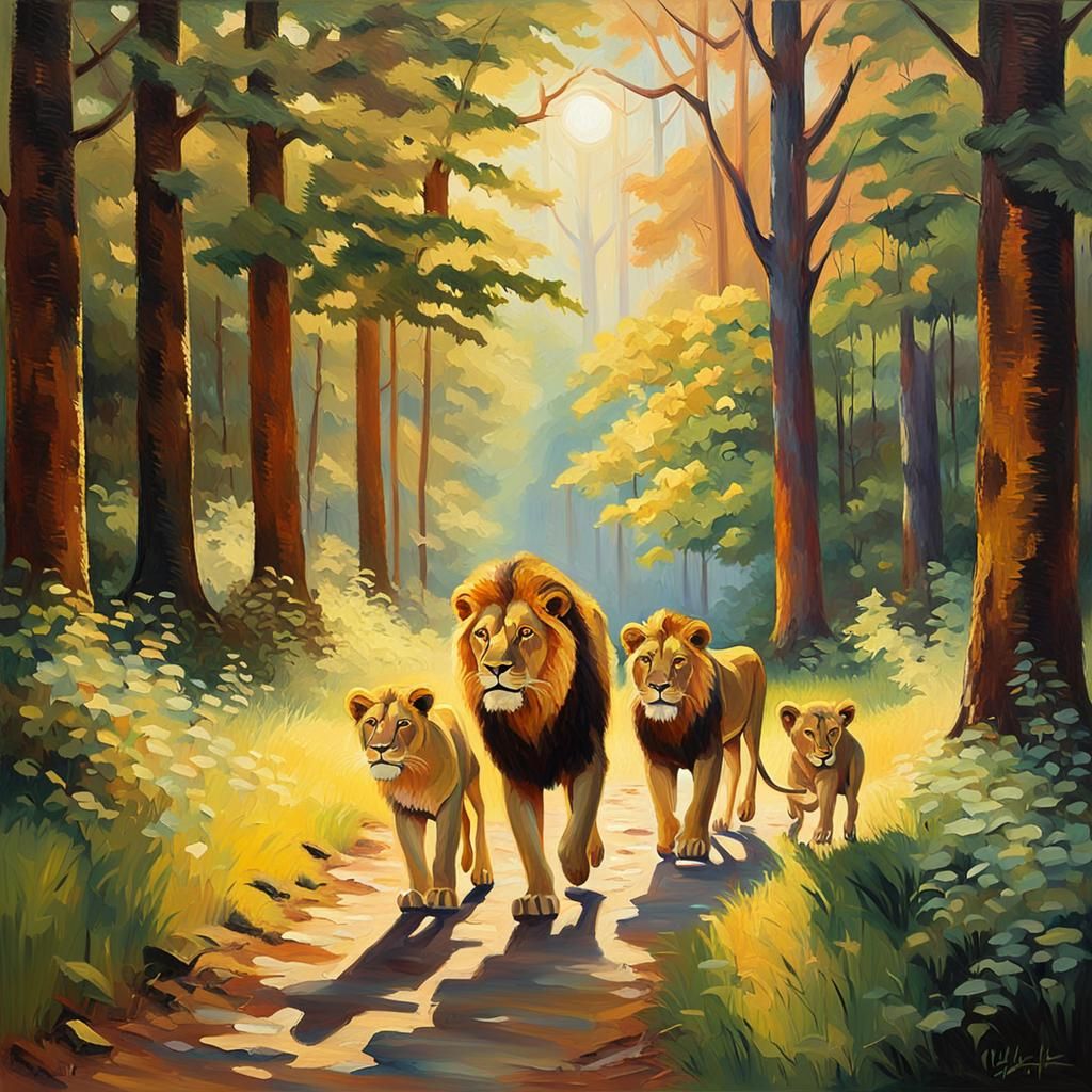 Surreal Forest Encounter in Impressionist Oil Style