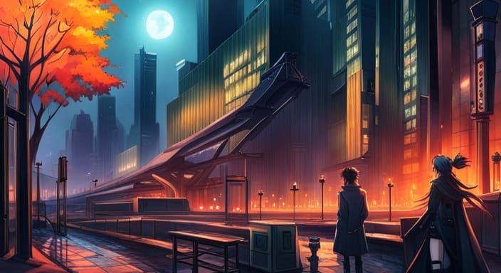 Gothic Cyberpunk Scenery in Anime Style
