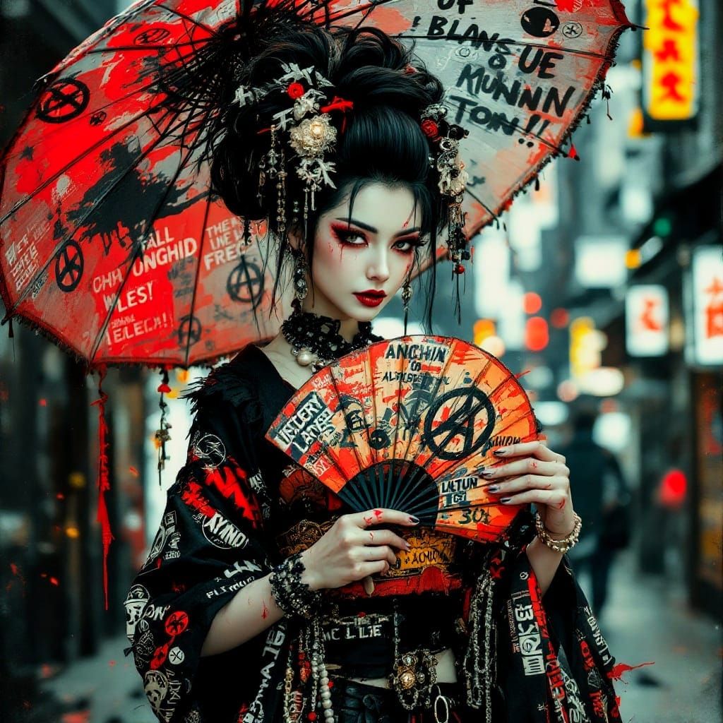 Punk Geisha in Dystopian City, Splash Art Style