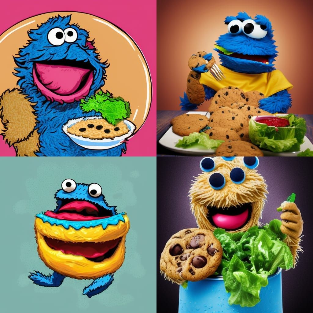 Cookie Monster Laughing While Eating Salad