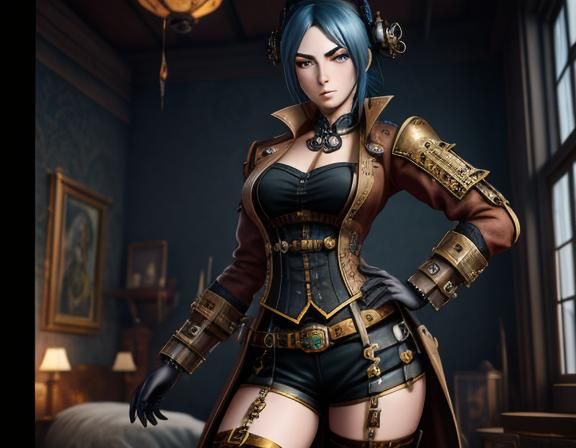 Steampunk Anime Woman in Detailed Matte Painting