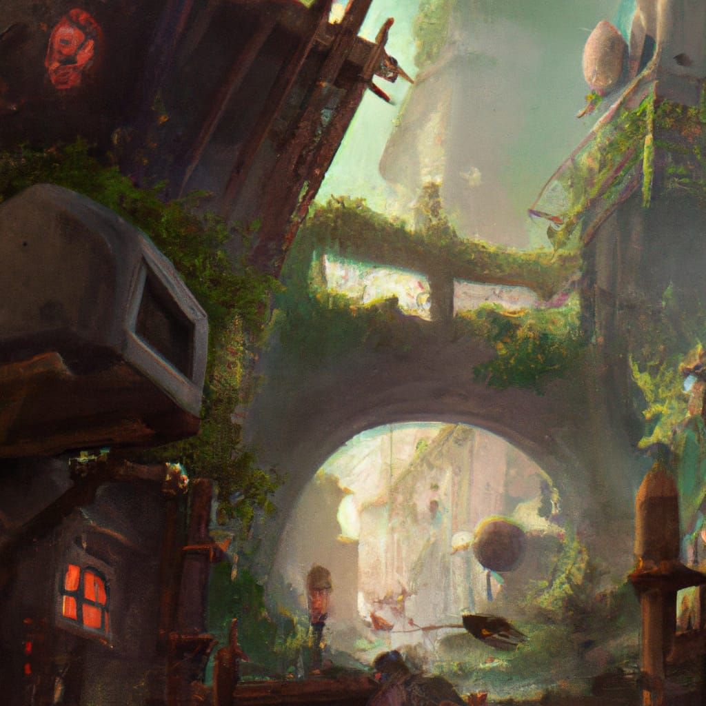 Overgrown City: Vines and Moss in Detailed Digital Painting