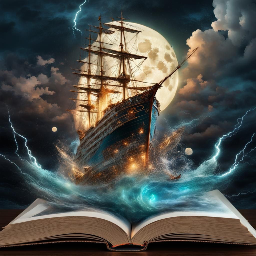 Majestic Ships Rise from Open Book