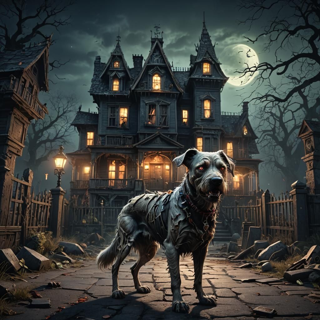 Zombie Dog at Haunted House: Fantasy Concept Art