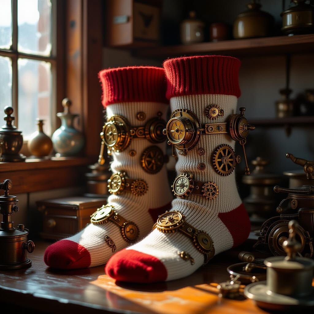 Steampunk Socks with Intricate Machinery Designs