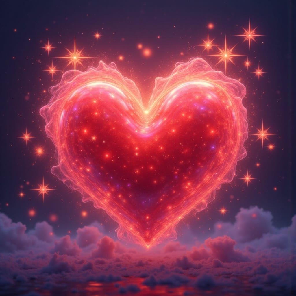 Glowing Red Heart Illustration in Neon Style