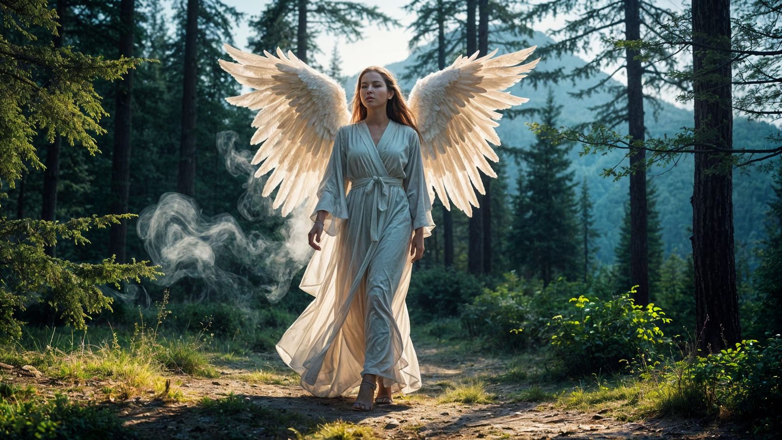 Ethereal Angel in Woodland Clearing
