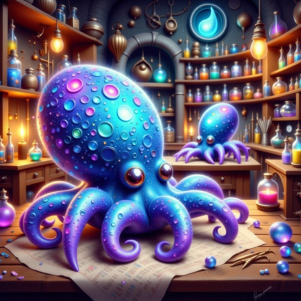 Whimsical Spider-Octopi Play in a Fantastical Laboratory