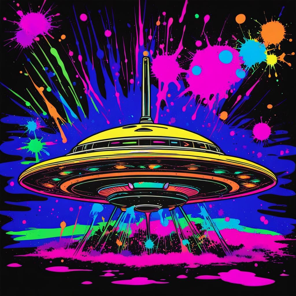 Ink Splatter UFO Blacklight Poster Art