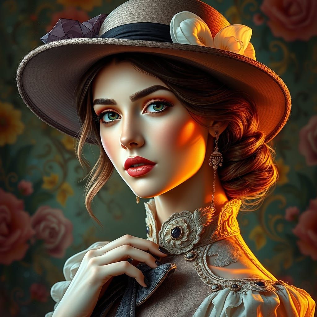 Elegant Woman in Vintage Glamor with Dramatic Lighting
