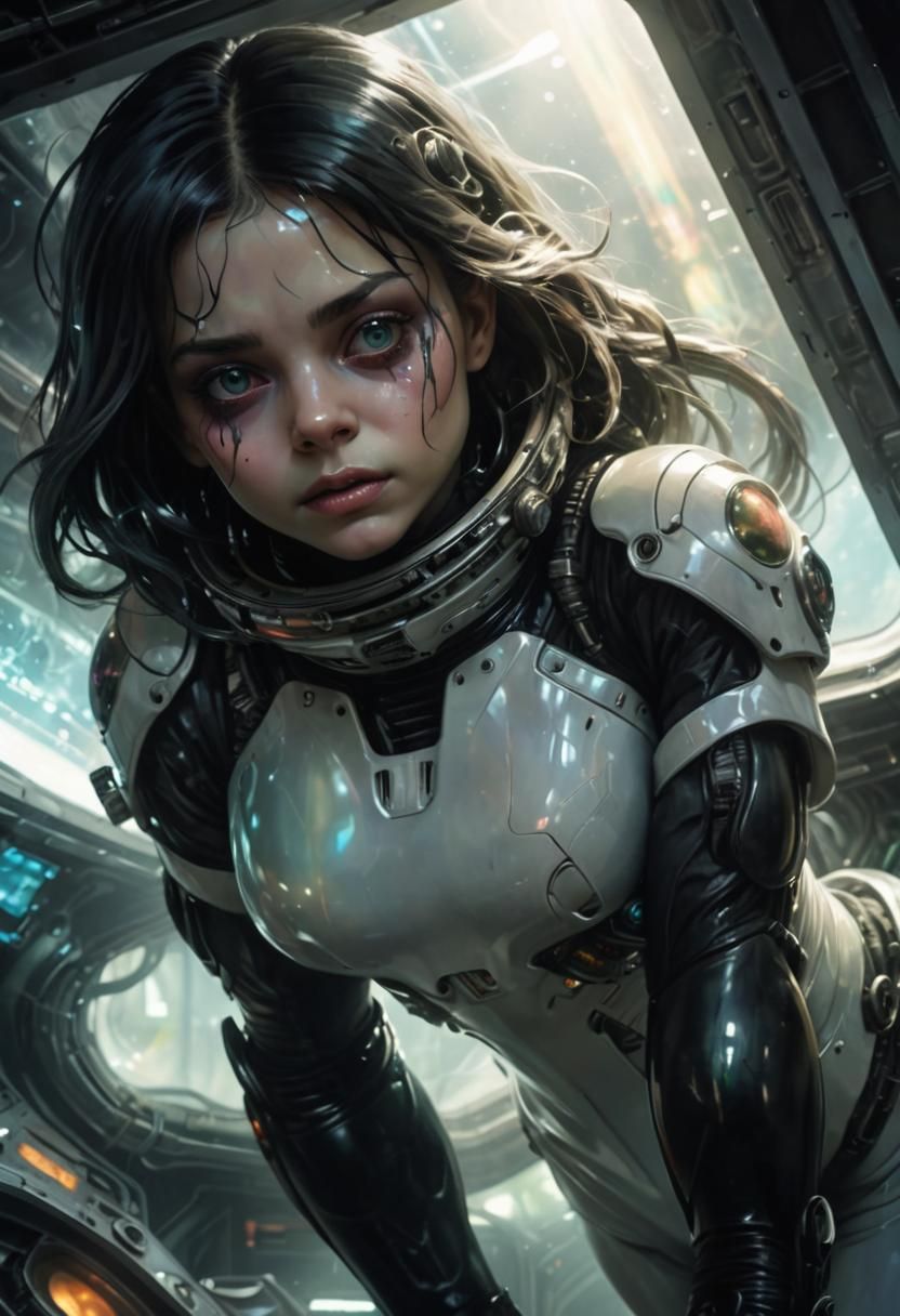 Biomechanical Horror in Spaceship, Oil Painting