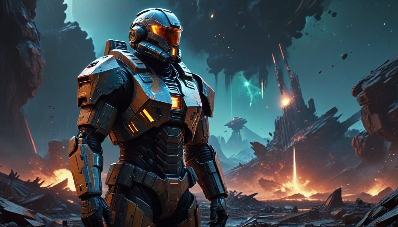 Heroic Commander Stands Tall Amidst Desolate Battlefield