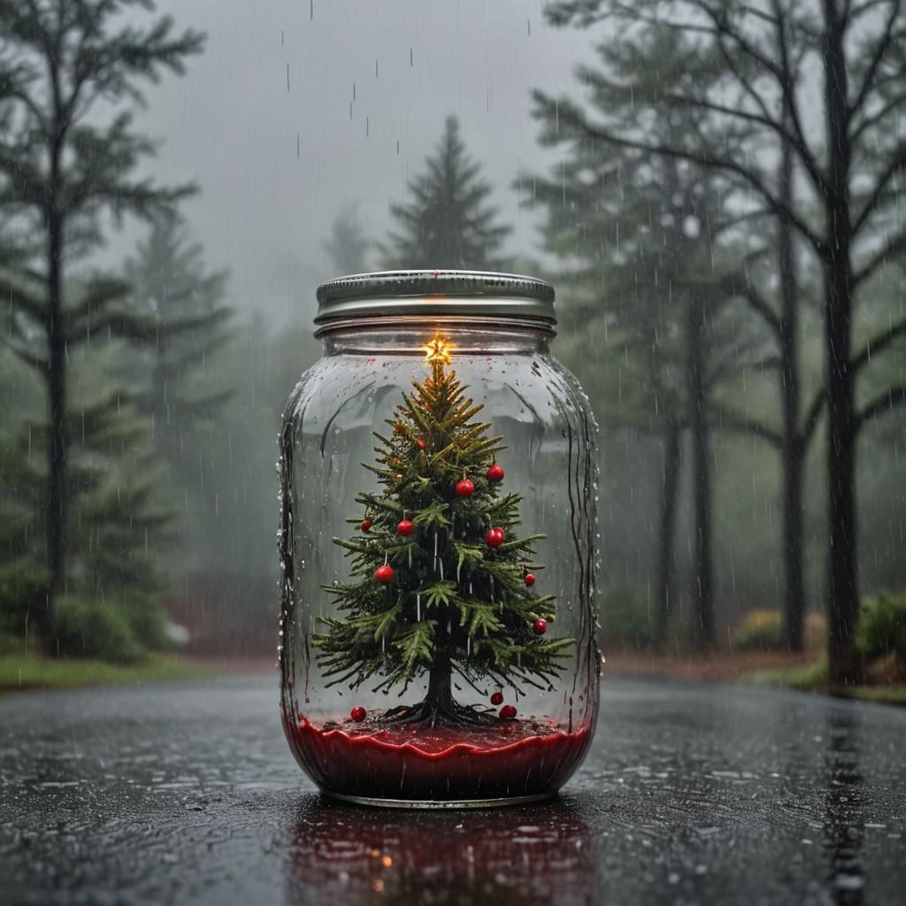 Sinister Bleeding Christmas Tree in Glass Jar