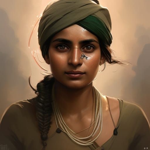 WW2 Indian Resistance Woman Portrait in Digital Art Style