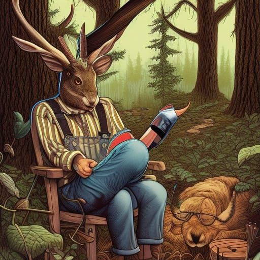 Jackalope in Overalls: Forest Cottage Comic Art