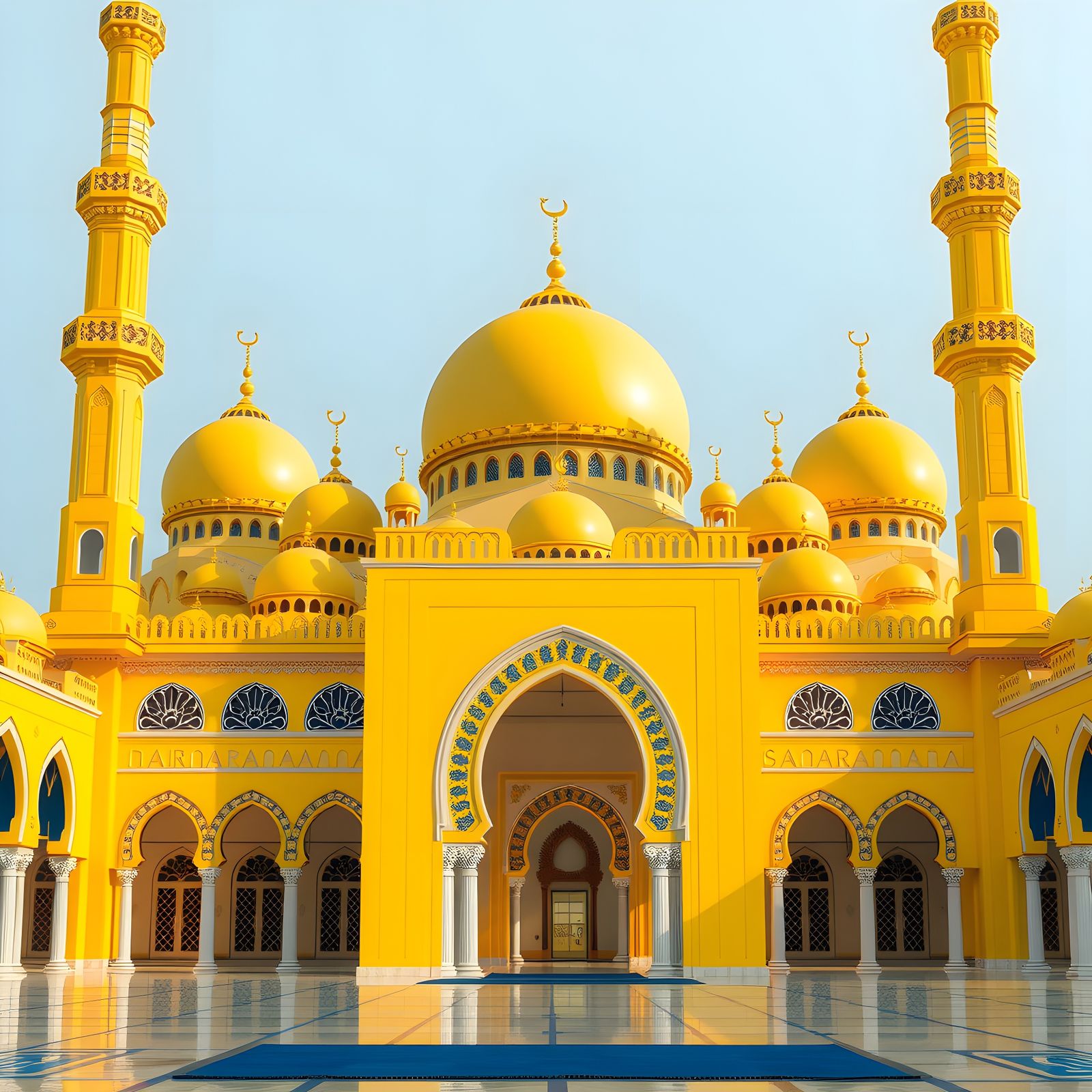 Radiant Mosque in Yellow and Blue Hues