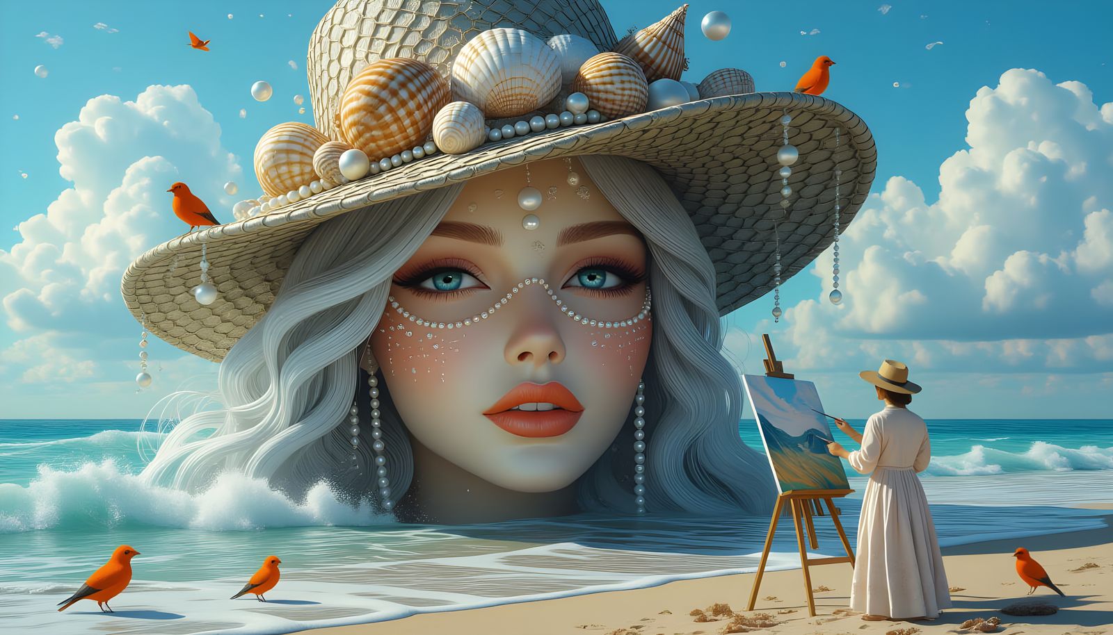 Giant Ocean Muse Painted by Artist, Surreal Fantasy Art