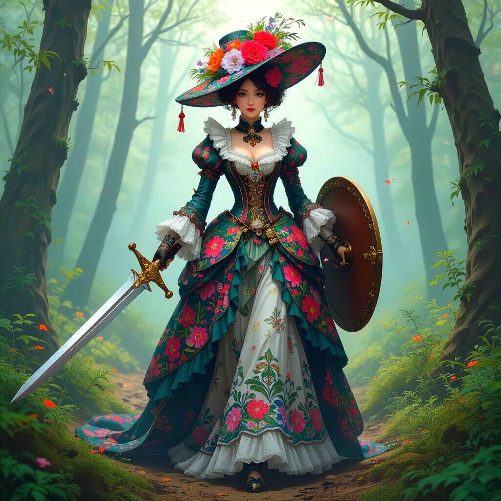 Victorian Lady Warrior in Anime Style