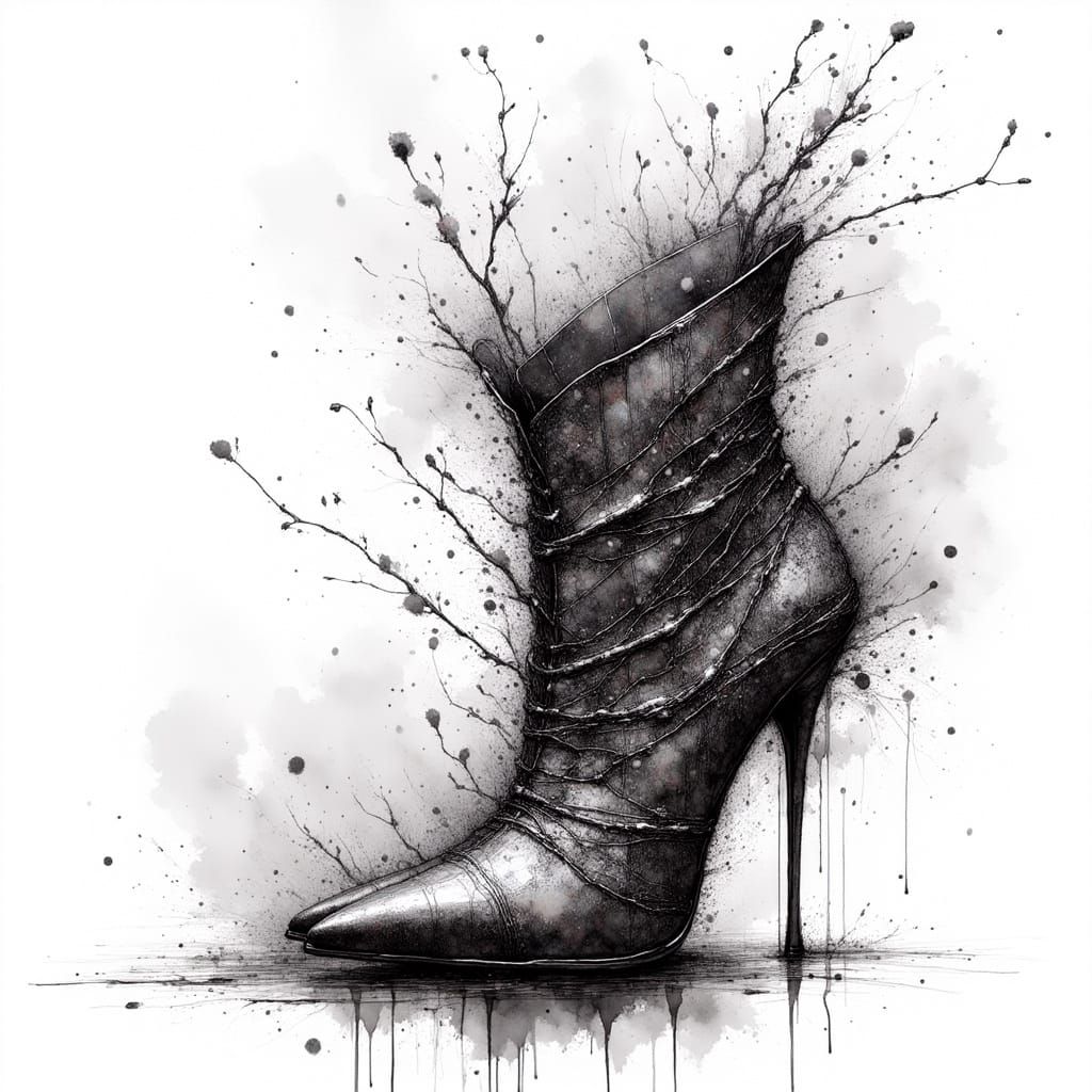 Black Line Art High Heel Boots with Bokeh Background