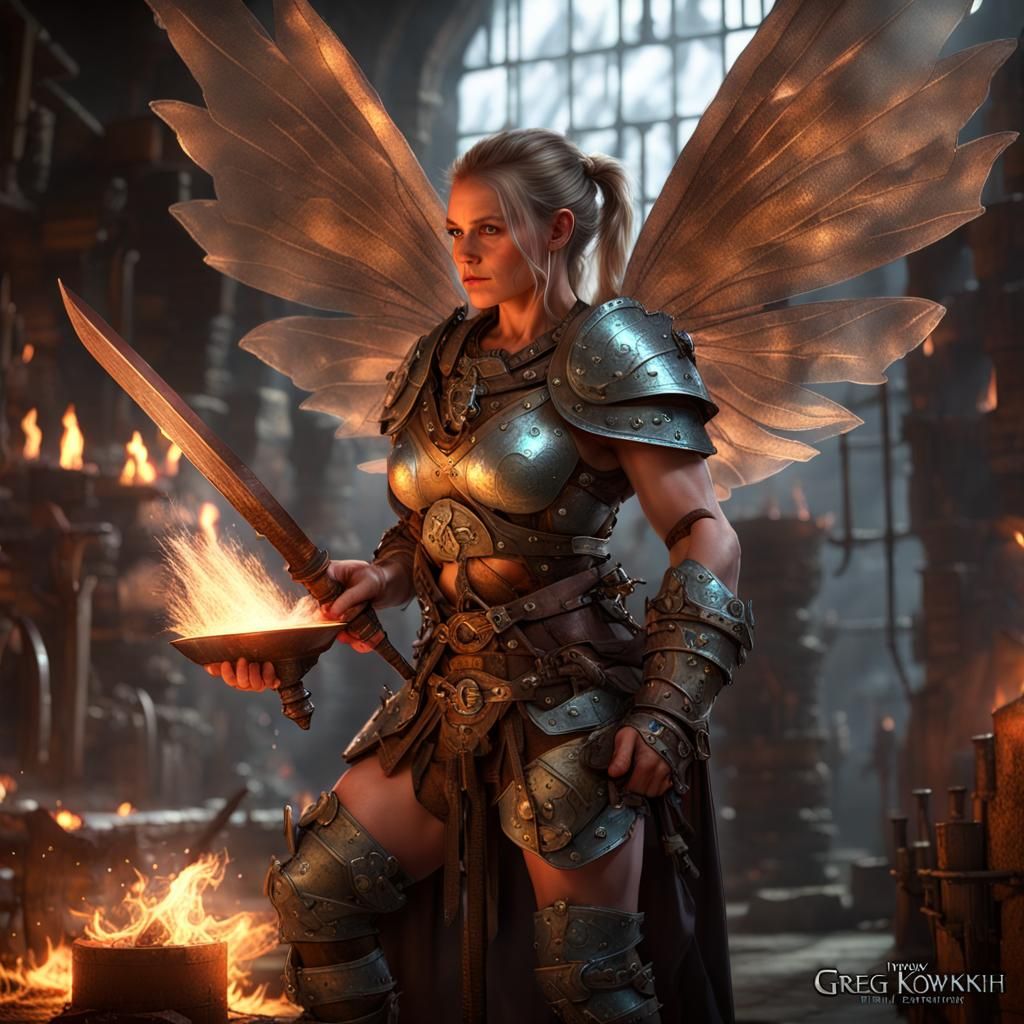 Fantasy Dwarf Weaponsmith Forging Sword