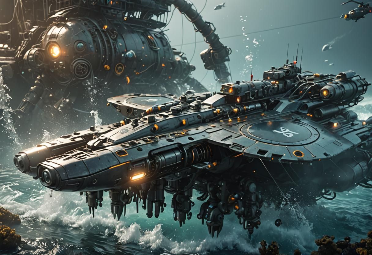 Futuristic US Navy Underwater Drone Carrier Concept Art